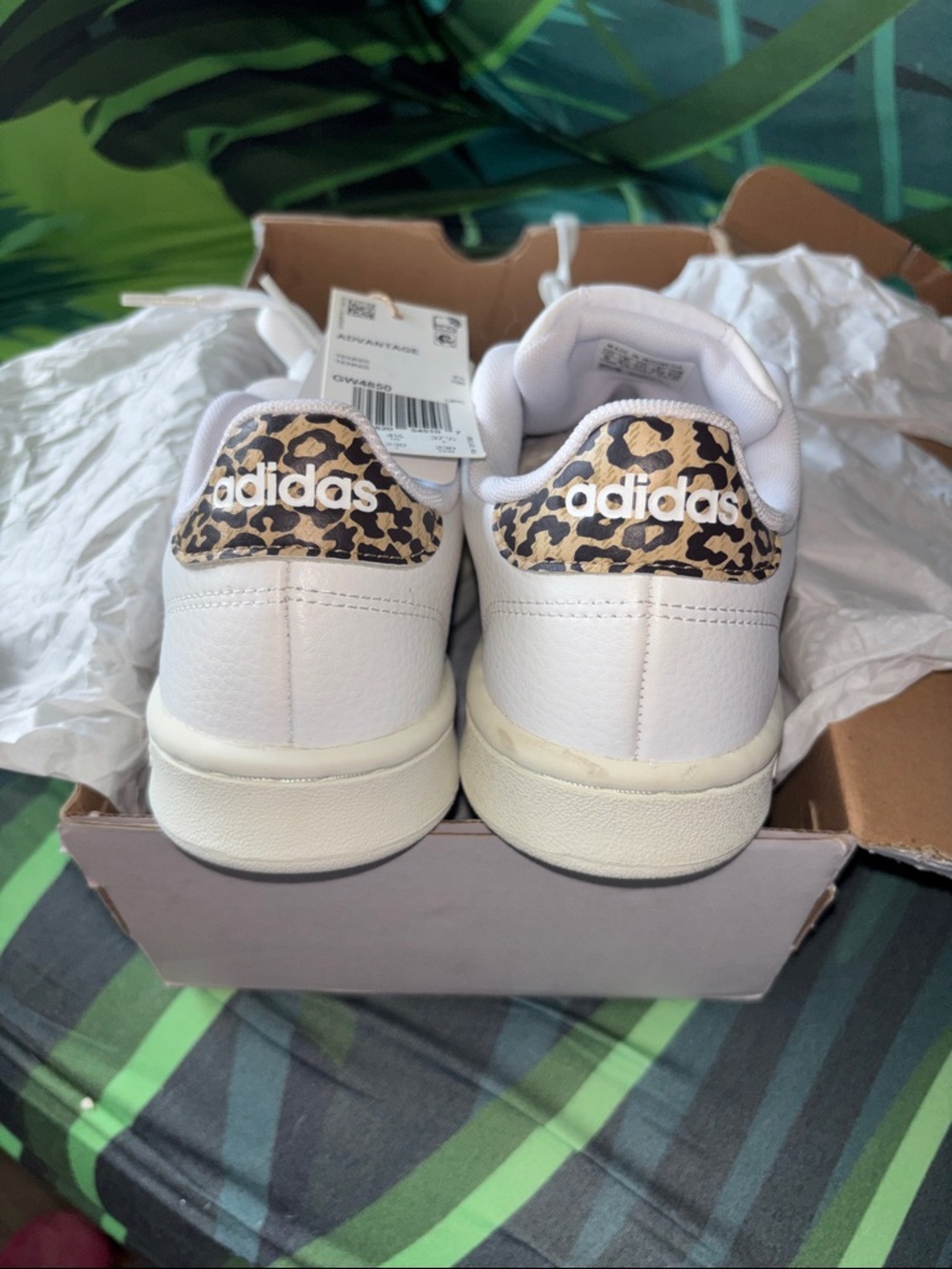 ADIDAS White Sneakers with Leopard Print Logo Accent